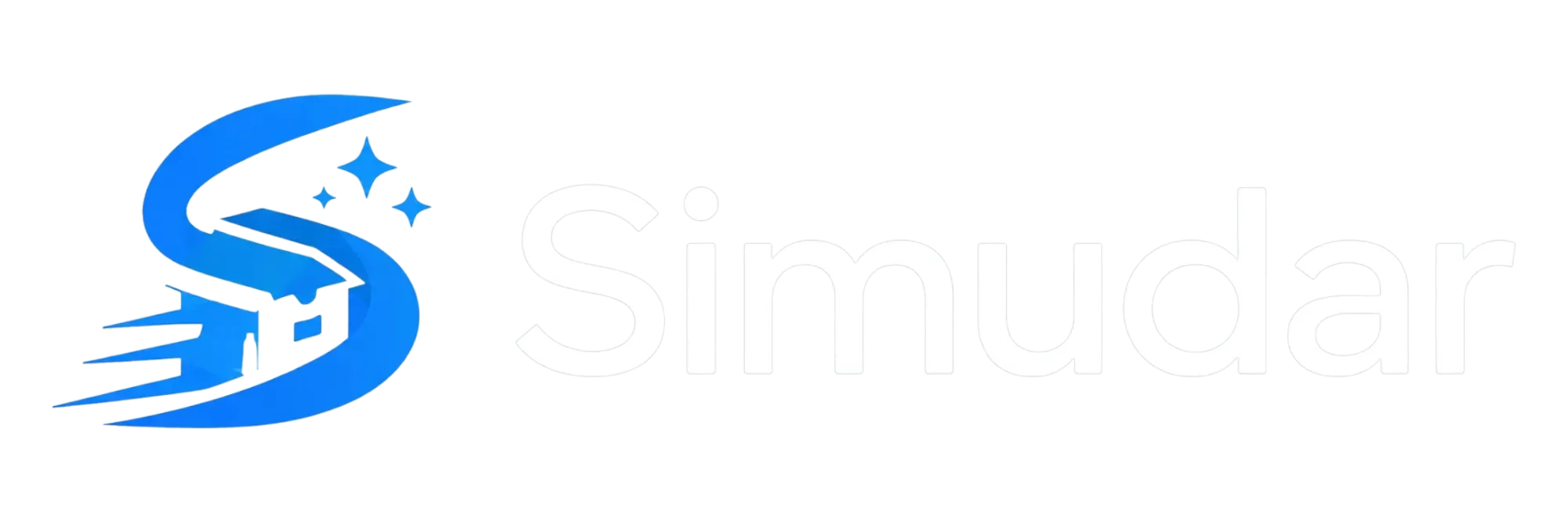 Logo da Simudar, empresa de limpeza e mudanças, com ícone azul moderno e nome da marca em azul escuro e letras em branco.